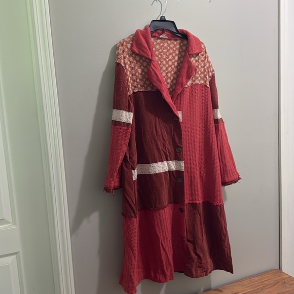 POL Brick Red & Coral Mixed Media Coat Jacket M - Picture 2 of 9